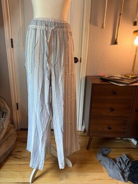 GAP Blue & White Striped Drawstring linen pants
